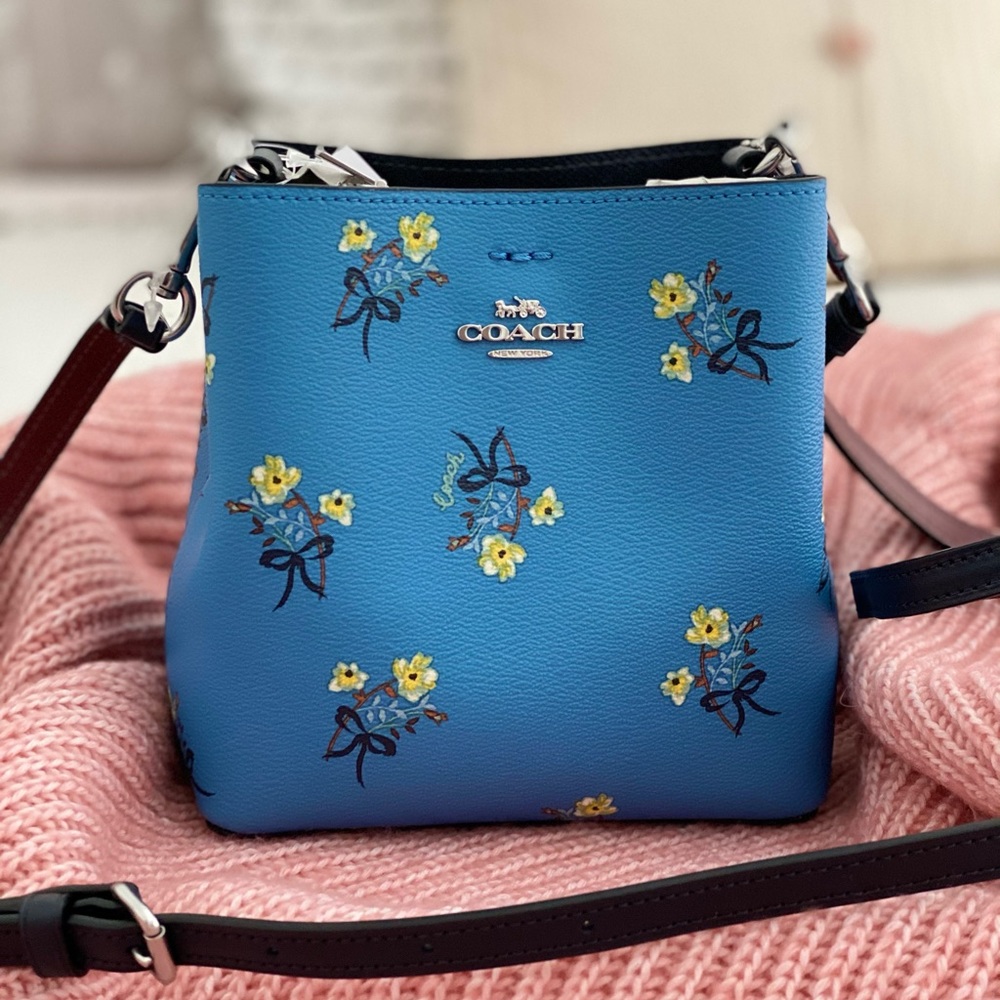 🆕 COACH | Mini Town Blue Bucket Bag with Floral Print